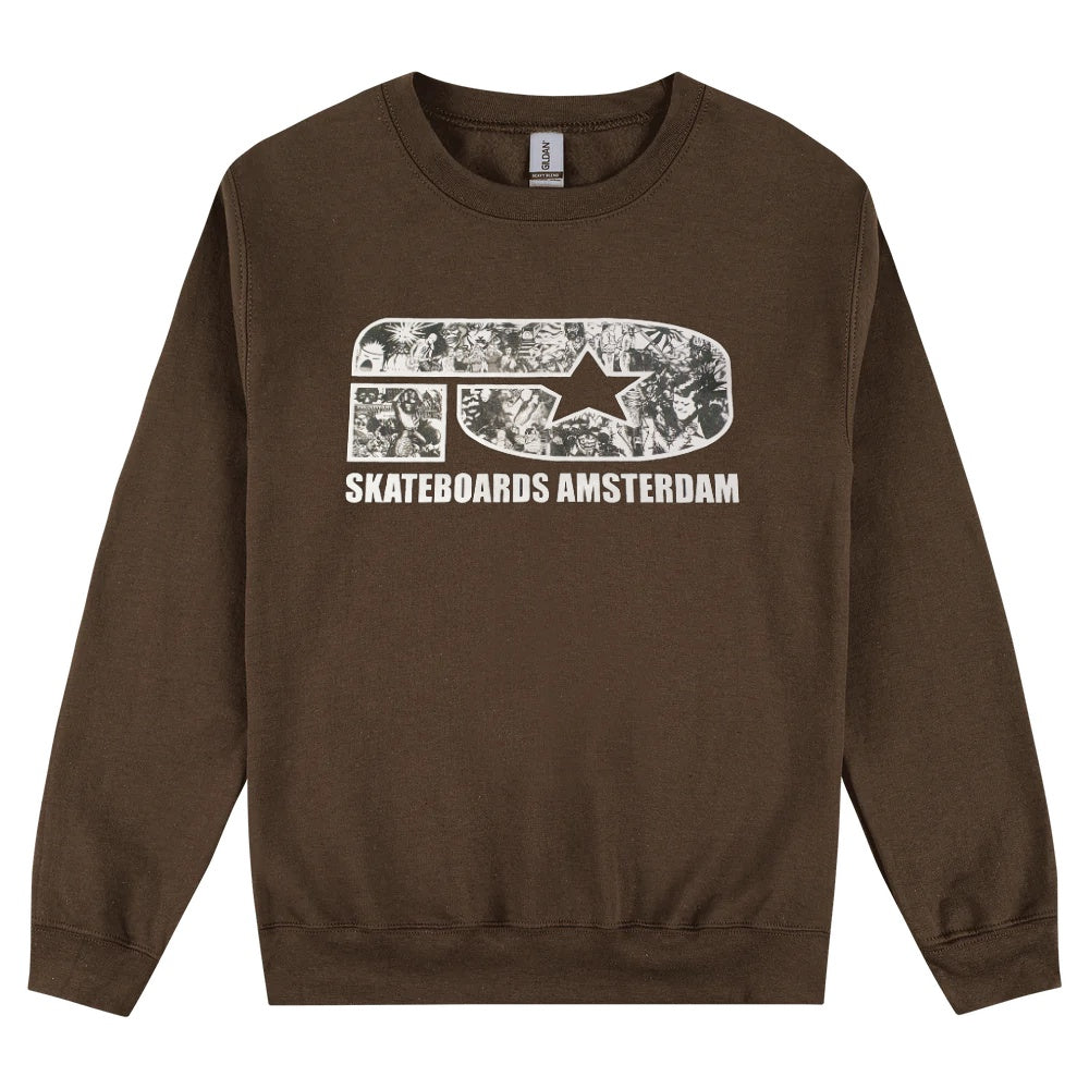 IO SKATEBOARDS AMSTERDAM HEAVY BLEND CREWNECK SWEATER BAND LOGO DARK BROWN
