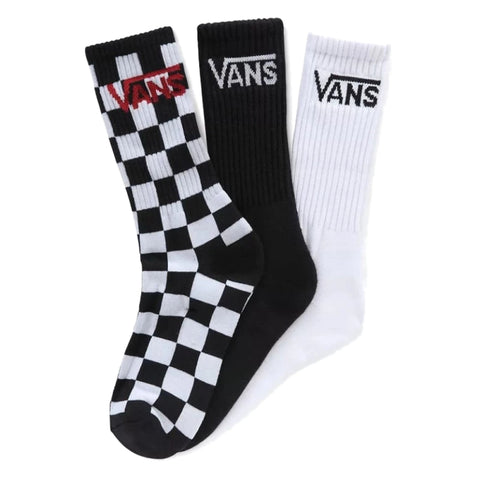 VANS YOUTH CLASSIC CREW SOCK BLACK/CHECKERBOARD 3-PACK