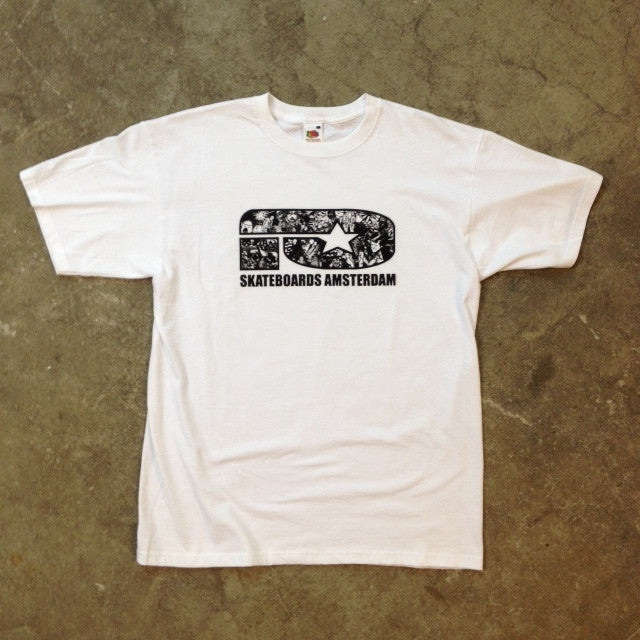 SKATEBOARDS AMSTERDAM T-SHIRT FLYER LOGO BLACK ON WHITE - Skateboards Amsterdam