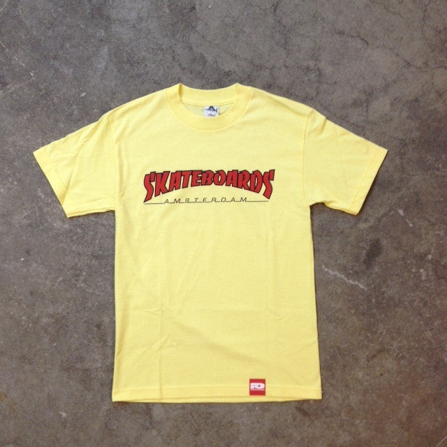 SKATEBOARDS AMSTERDAM T-SHIRT THRASH LOGO RED ON YELLOW - Skateboards Amsterdam