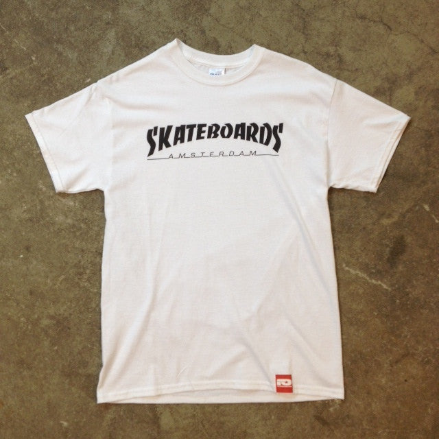 SKATEBOARDS AMSTERDAM T-SHIRT THRASH LOGO BLACK ON WHITE - Skateboards Amsterdam