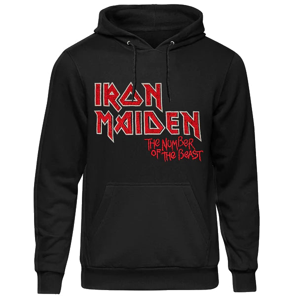 IRON MAIDEN VINTAGE LOGO NUMBER OF THE BEAST HOODED SWEATER BLACK