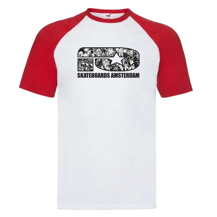 IO SKATEBOARDS AMSTERDAM RAGLAN BAND LOGO RED/WHITE