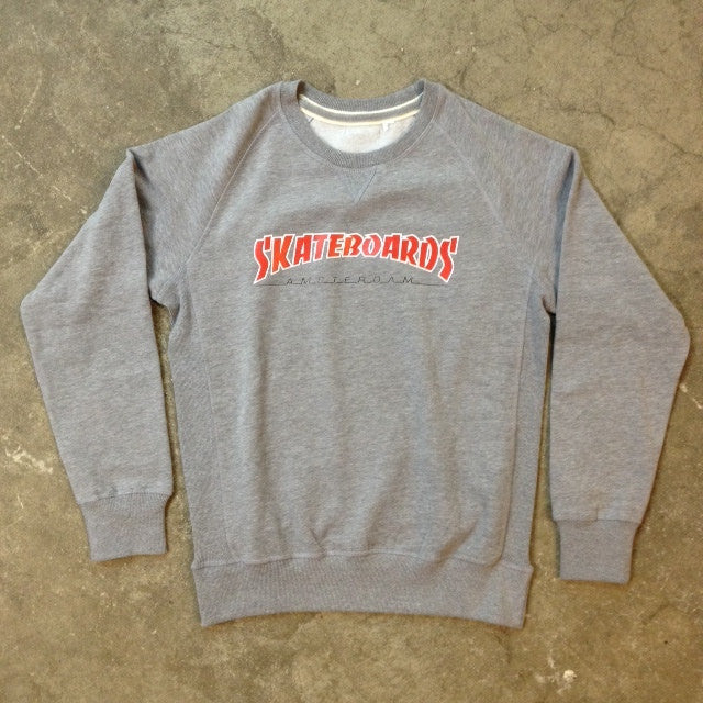 SKATEBOARDS AMSTERDAM RAGLAN CREWNECK THRASH RED ON HTHER GREY - Skateboards Amsterdam