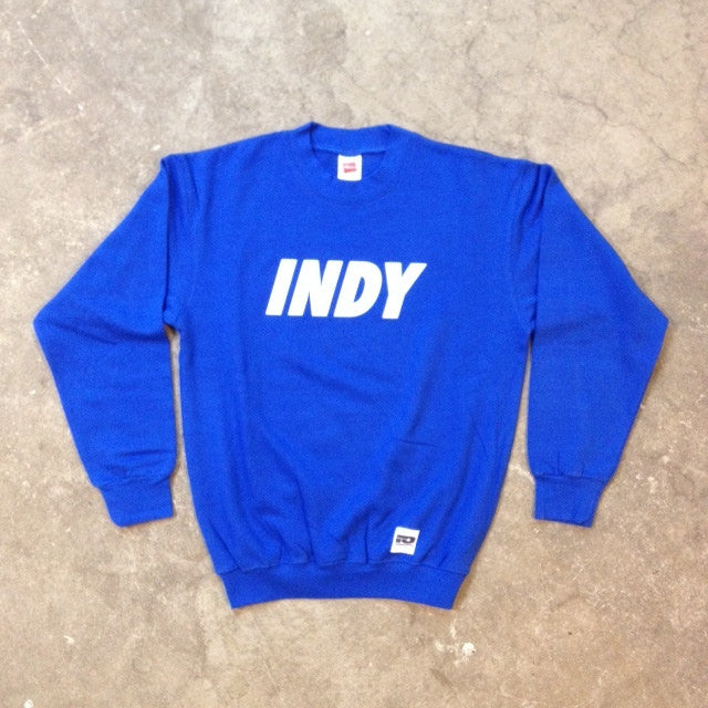 SKATEBOARDS AMSTERDAM CREWNECK INDY LOGO WHITE ON ROYAL - Skateboards Amsterdam