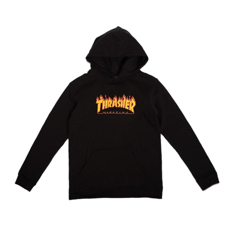THRASHER YOUTH FLAME HOODED SWEATER BLACK