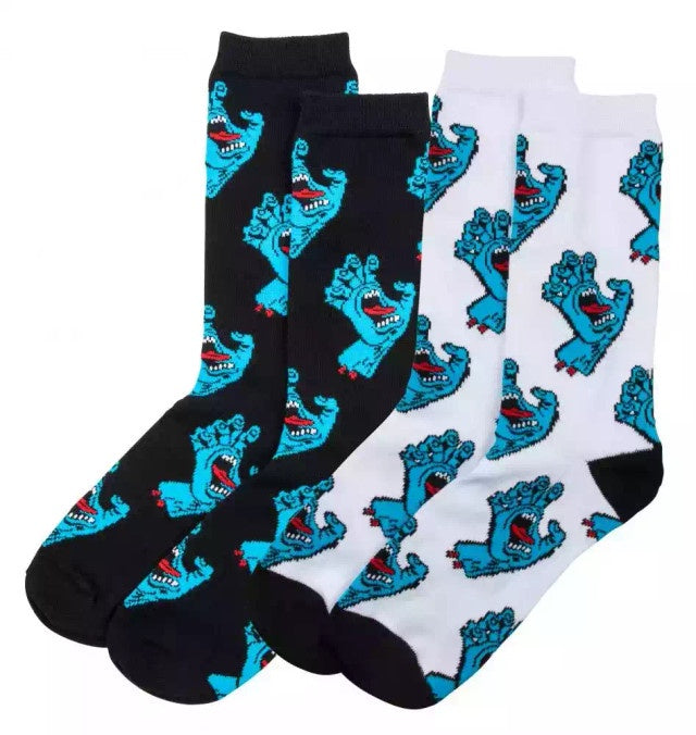 SANTA CRUZ MULTI HAND YOUTH SOCK WHITE & BLACK 2-PACK