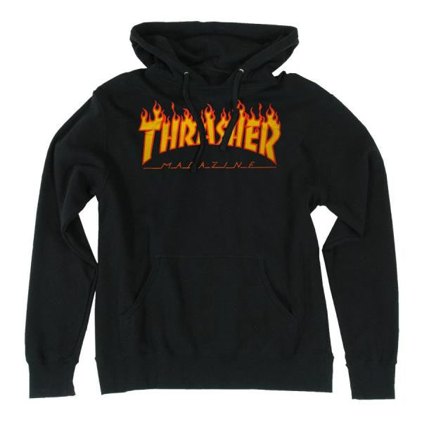 THRASHER FLAME HOODED SWEATER BLACK Skateboards Amsterdam