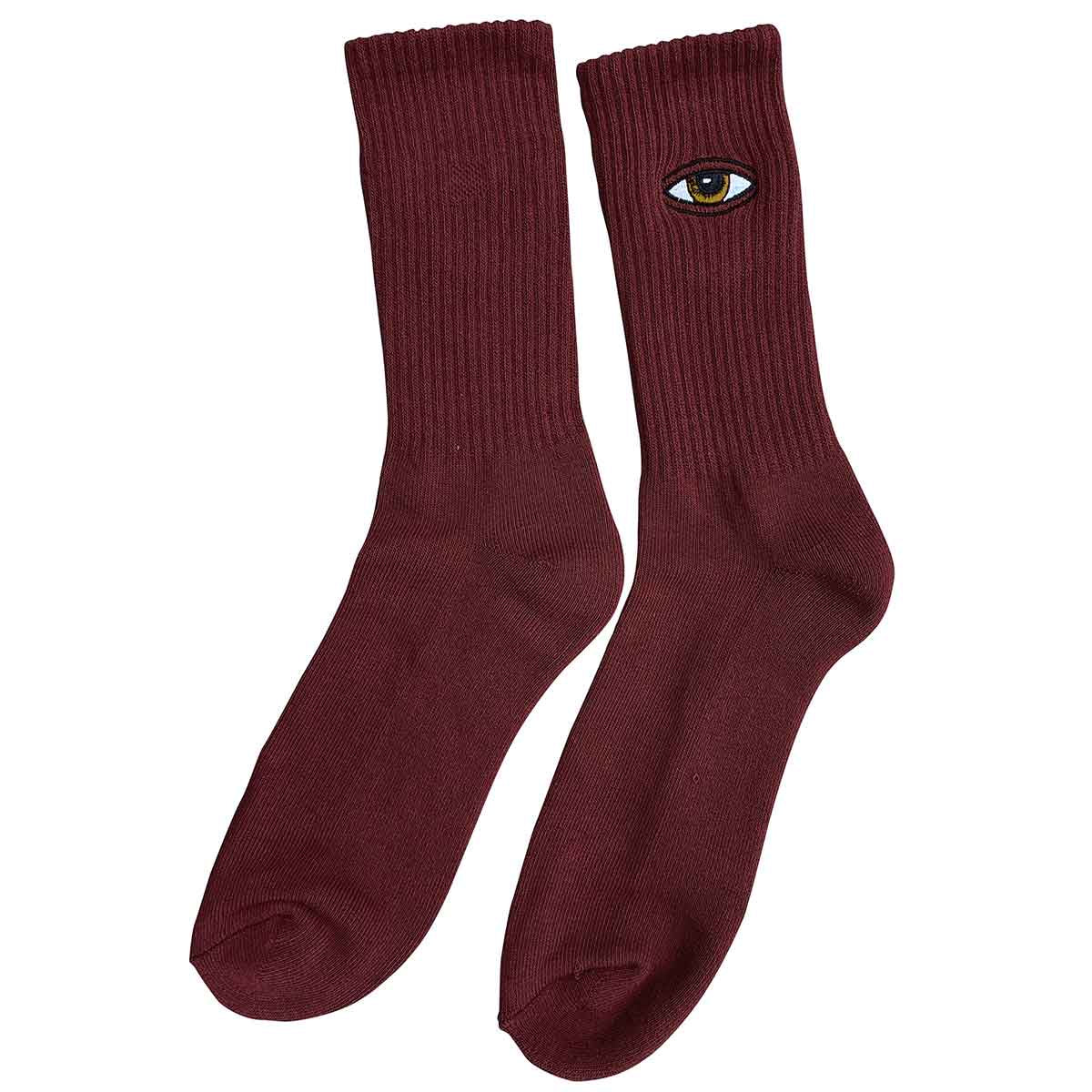 TOY MACHINE SECT EYE EMBROIDERED SOCK BURGUNDY