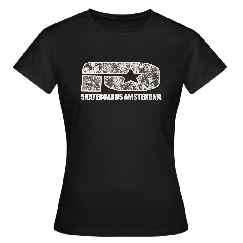 IO SKATEBOARDS AMSTERDAM LADIES T-SHIRT BAND LOGO BLACK