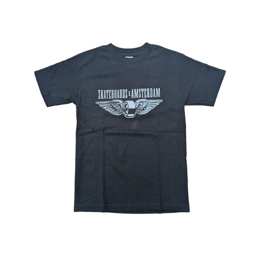 IO SKATEBOARDS AMSTERDAM FLYING WHEEL T-SHIRT BLACK