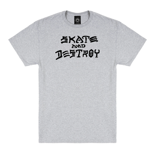 THRASHER SKATE AND DESTROY T-SHIRT GREY HEATHER