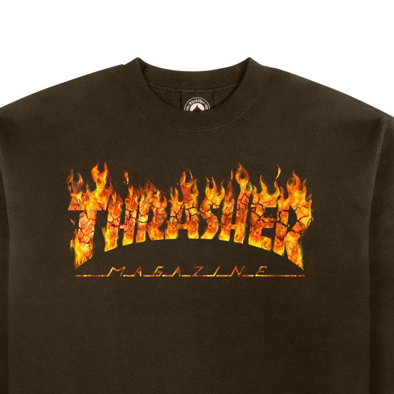 THRASHER INFERNO CREW NECK SWEATER DARK CHOCOLATE