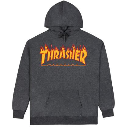 THRASHER FLAME HOODED SWEATER DARK HEATHER