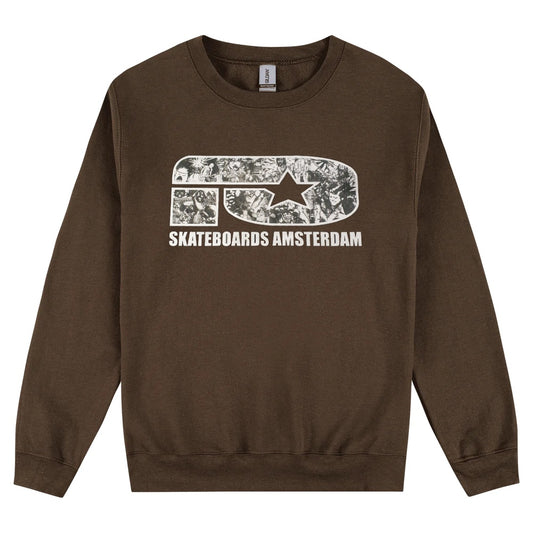 IO SKATEBOARDS AMSTERDAM HEAVY BLEND CREWNECK SWEATER BAND LOGO DARK BROWN