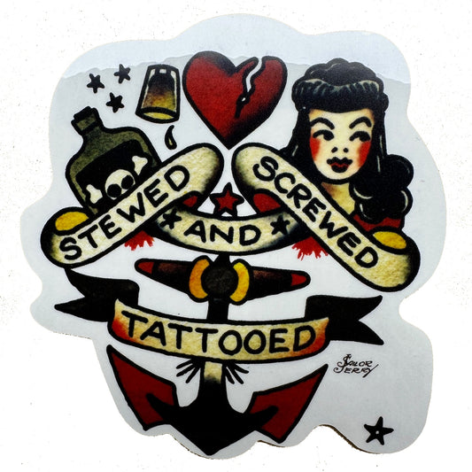 SAILOR JERRY STICKER STEWED SCREWED AND TATTOOED