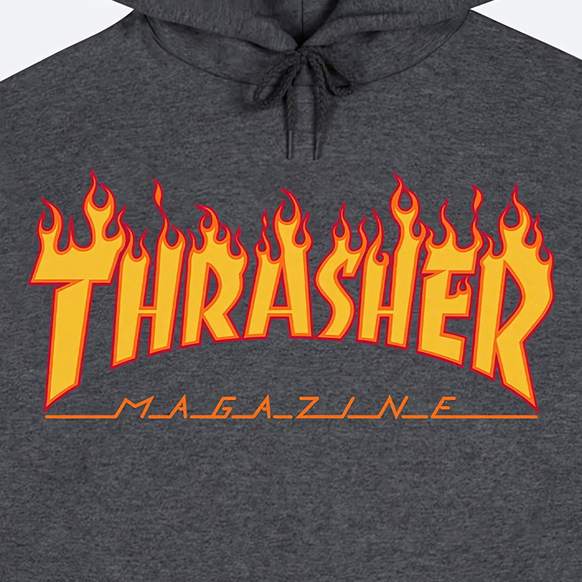 THRASHER FLAME HOODED SWEATER DARK HEATHER