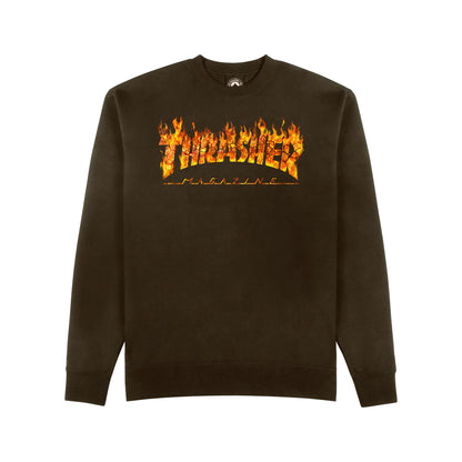 THRASHER INFERNO CREW NECK SWEATER DARK CHOCOLATE