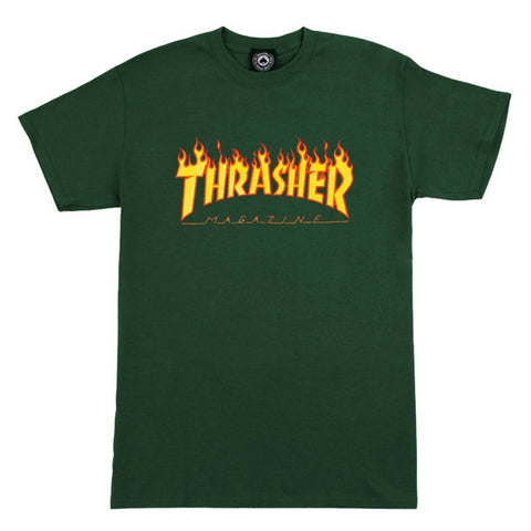 THRASHER FLAME T-SHIRT FOREST GREEN