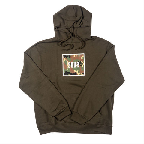 SOUR ARMY BOX HOODED SWEATER OLIVE