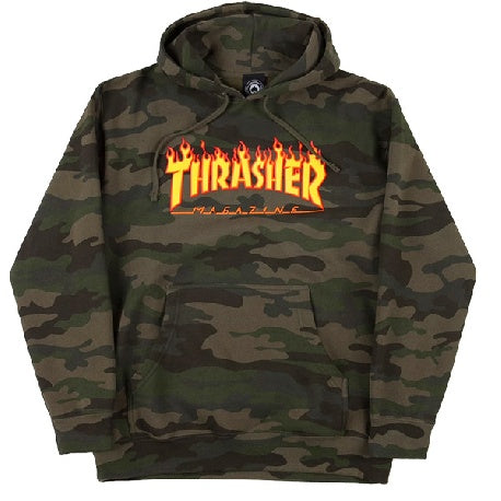 THRASHER FLAME HOODED SWEATER FOREST CAMO