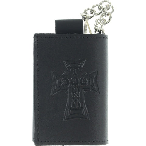 DOGTOWN TRIFOLD LEATHER CHAIN WALLET BLACK