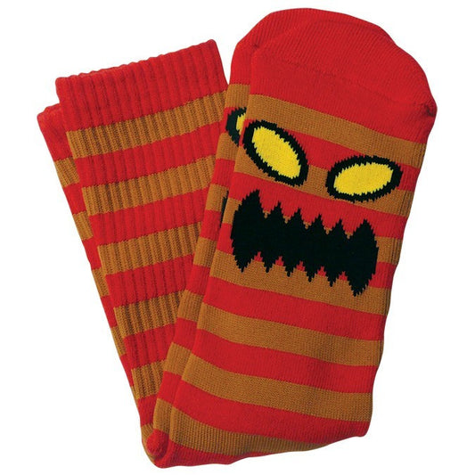 TOY MACHINE MONSTER STRIPE SOCK RED/BROWN - Skateboards Amsterdam