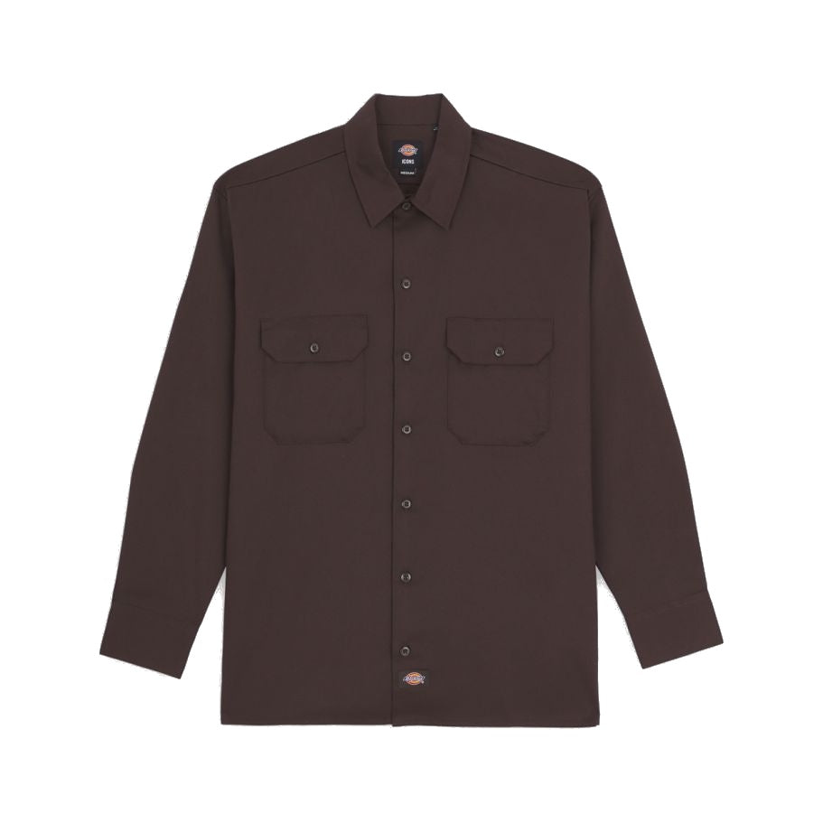 DICKIES WORK SHIRT LS REC DARK BROWN