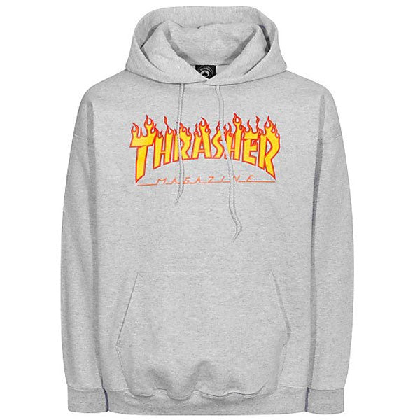 THRASHER FLAME HOODED SWEATER GREY - Skateboards Amsterdam