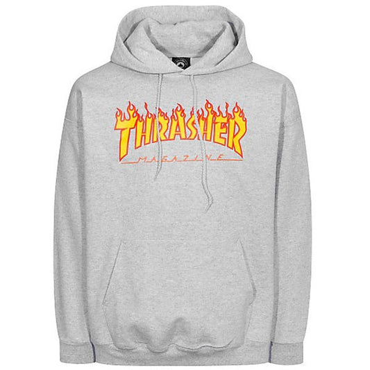 THRASHER FLAME HOODED SWEATER GREY - Skateboards Amsterdam