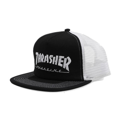 THRASHER LOGO MESH CAP EMBROIDERED BLACK/WHITE