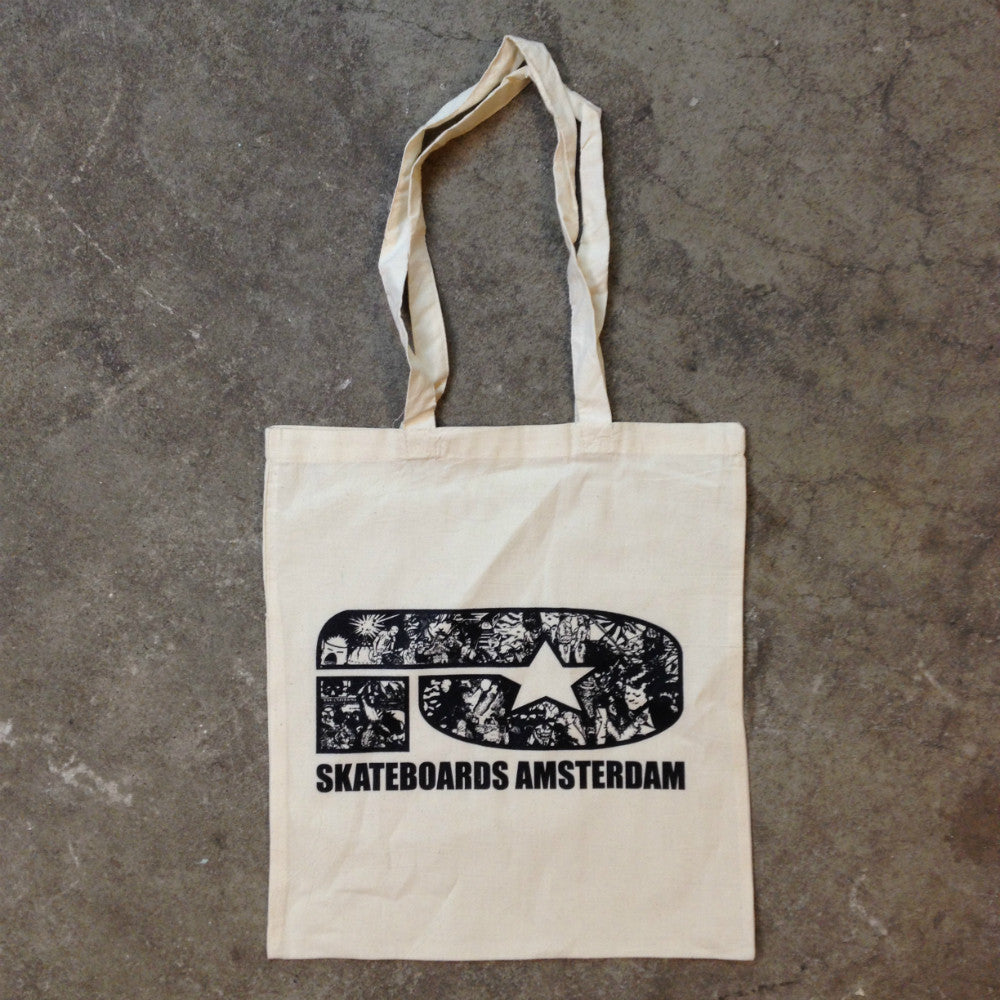 FLYER LOGO BLACK ON NATURAL COTTON TOTE - Skateboards Amsterdam