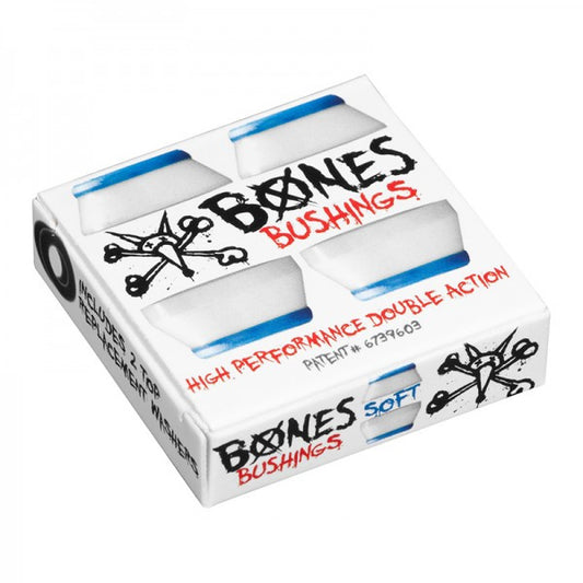 BONES HARDCORE BUSHINGS SOFT 81A WHITE/BLUE - Skateboards Amsterdam