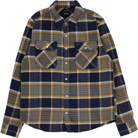 BRIXTON BOWERY L/S FLANNEL SHIRT MOONLIT OCEAN/BRIGHT GOLD/OFF