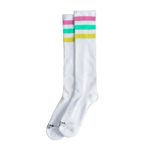 AMERICAN SOCKS KNEE HIGH VICE CITY WHITE/PINK-GREEN-YELLOW