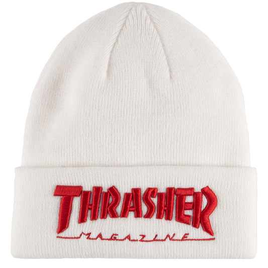 THRASHER EMBROIDERED LOGO BEANIE WHITE/RED