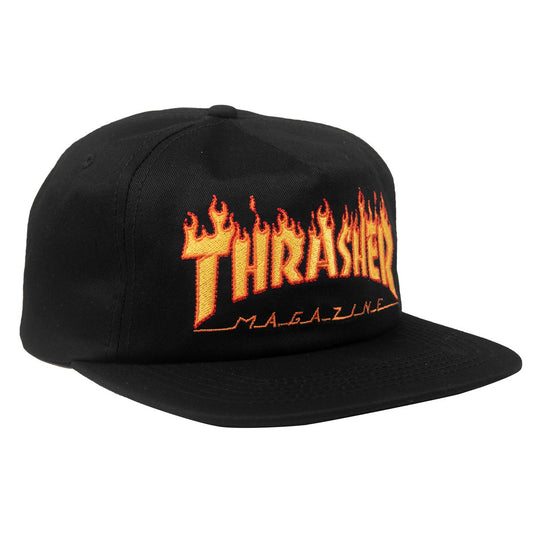 THRASHER FLAME EMBROIDERED SNAPBACK BLACK NEW