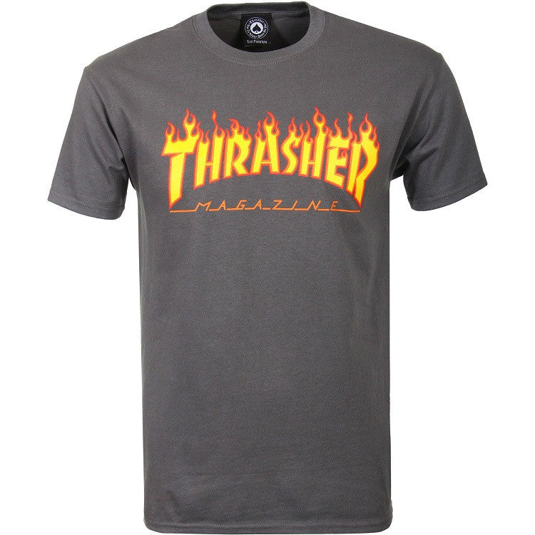 THRASHER FLAME T-SHIRT CHARCOAL - Skateboards Amsterdam