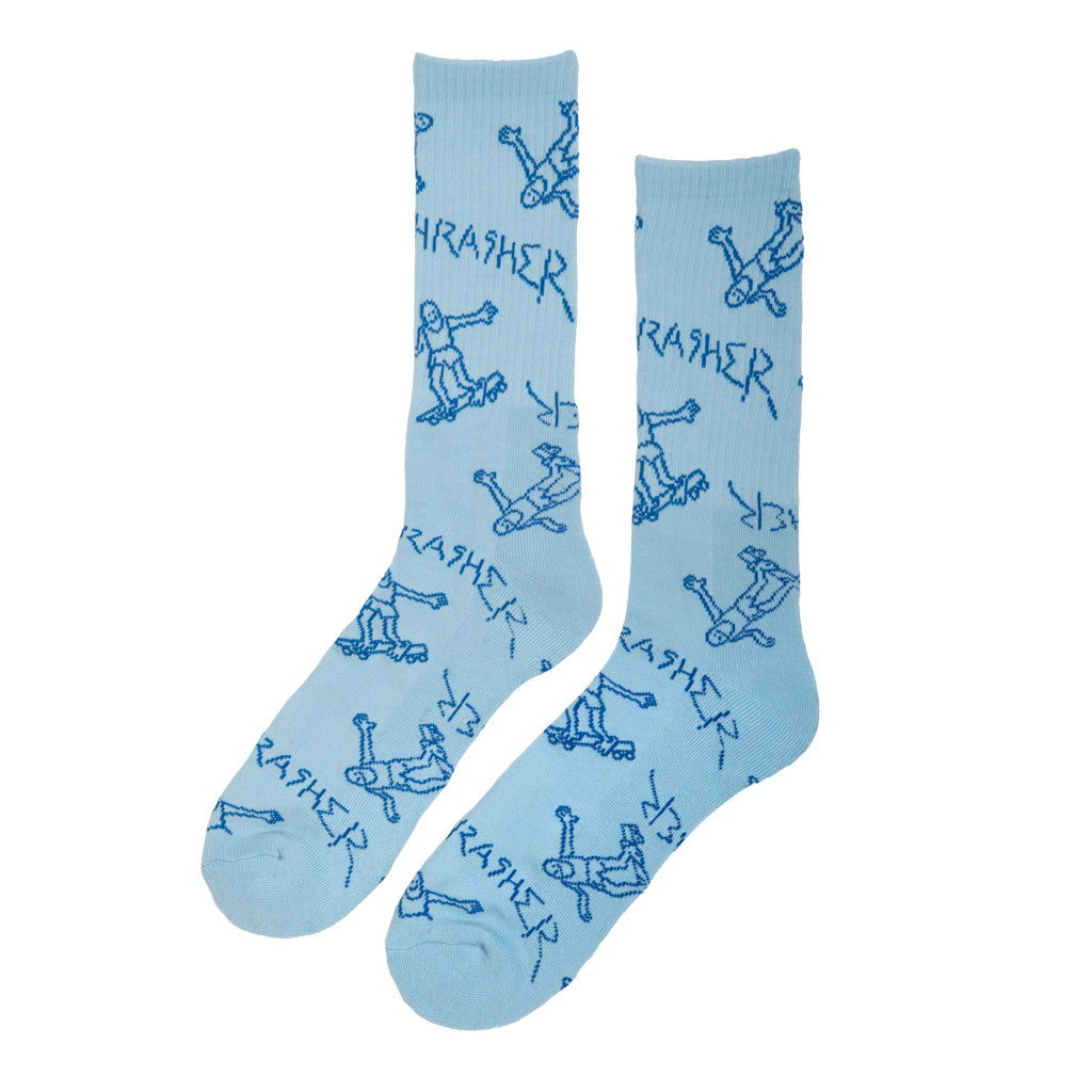 THRASHER GONZ LOGO CREW SOCKS LIGHT BLUE