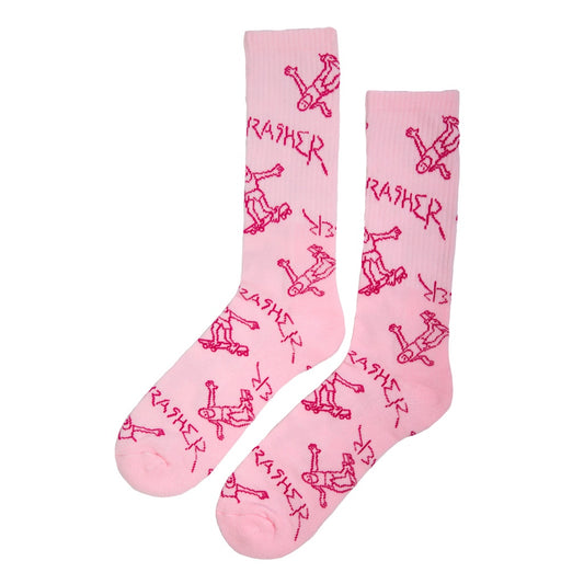 THRASHER GONZ LOGO CREW SOCKS LIGHT PINK