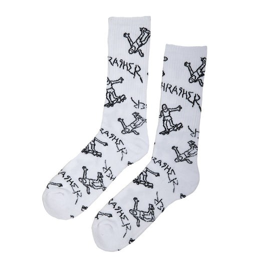 THRASHER GONZ LOGO CREW SOCKS WHITE