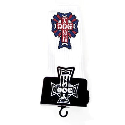 DOGTOWN CROSS LOGO COLOR CREW SOCKS WHITE